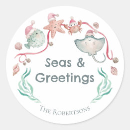 Kusten & Groeten Oceaan Dieren Kust Kerstmis Ronde Sticker