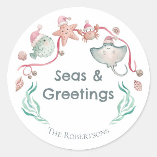 Kusten & Groeten Oceaan Dieren Kust Kerstmis Ronde Sticker