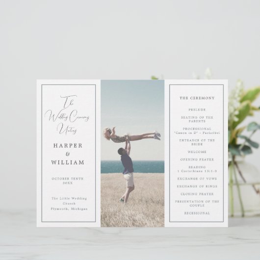 Kustfoto Tri-Fold huwelijksprogramma (Staand voorkant)