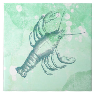 Kustgeïnspireerde Waterverf in Lobsterblauw Tegeltje