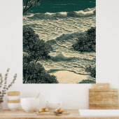 Kustgelukzaligheid: Serene Sandy Beach Lino gesned Poster (Keuken)