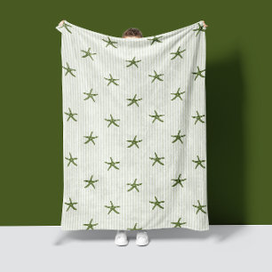 Kustgetijden Zeester Streep Diep Olijfgroen Fleece Deken