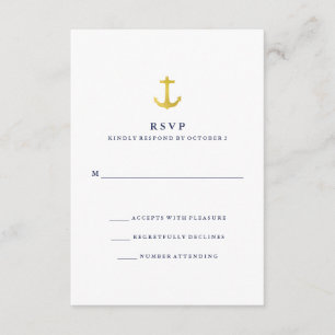 Kustglamour Gold Anchor en Navy Blue RSVP Kaartje