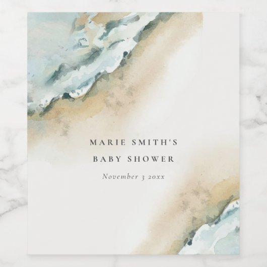 Kustgolf van Zee Zandband Nautisch Baby shower Wijn Etiket (Enkel label)