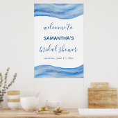 Kustgolf Waterverf Blauwe Bruiloftfeest Bord Poster (Keuken)