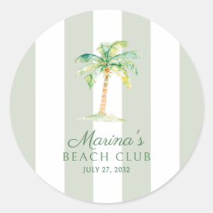Kustgroene cabana strepen Palm Beach Club Ronde Sticker