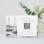Kusthaven Boten Zeegezicht Bruiloft QR Code RSVP Informatiekaartje (Staand voorkant)