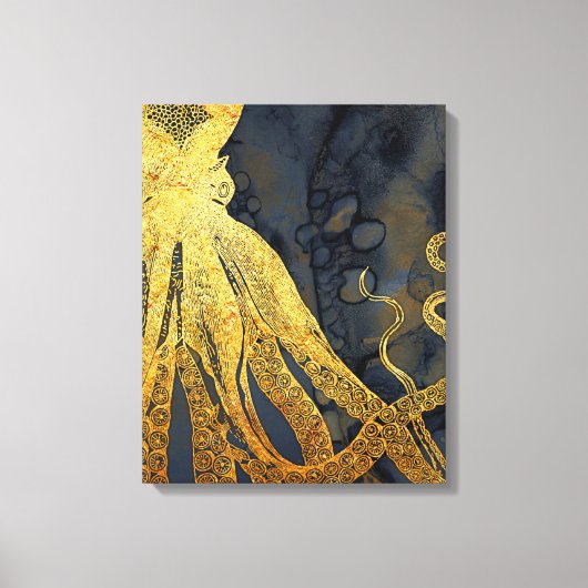 kustinktvis (Octopus Gold Black Blue) Waterverf Canvas Afdruk (Voorkant)