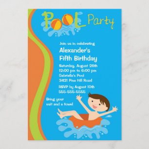 KUSTJES Pool Party Birthday Invitation Kaart
