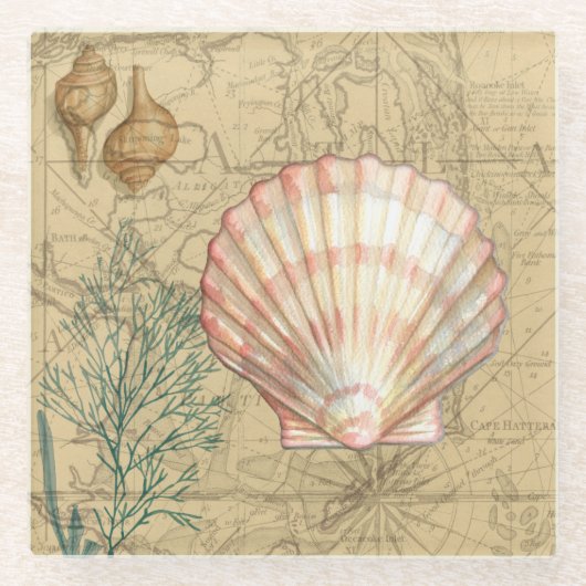 Kustkaartcollage Glazen Onderzetter (Voorkant)