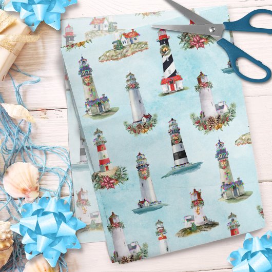 Kustkerst Nautical Lighthouders Blue Tissuepapier