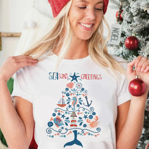 Kustkerstboom Nautilus Strand Kerstmis T-shirt