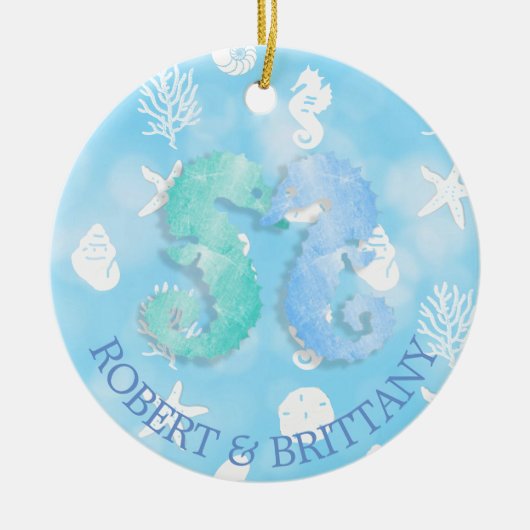 Kustkerstdecor Seahorse gepersonaliseerd Keramisch Ornament (Voorkant)