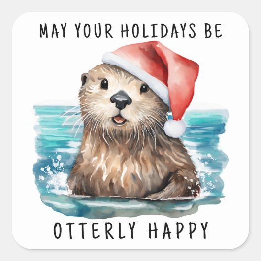 Kustkerstmis met Zeeotter Kerstman Vierkante Sticker (Voorkant)