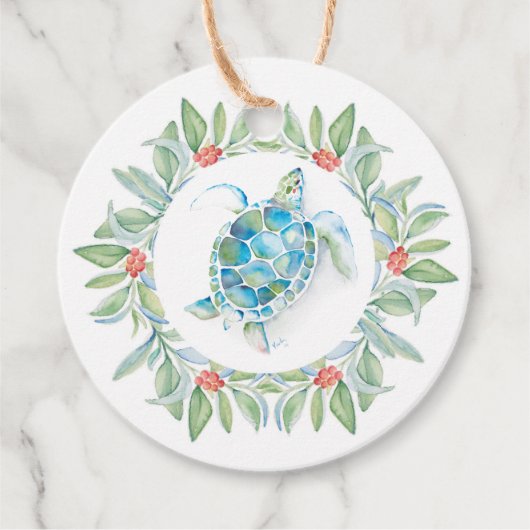 Kustkerstschildpad Waterverf Zee Bedankjes Labels (Voorkant)