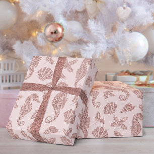 Kustkerstszeepaard Roos Gold Glitter Pink Cadeaupapier