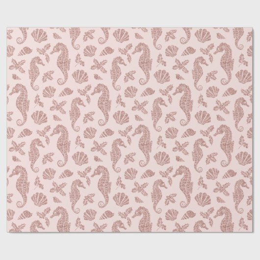 Kustkerstszeepaard Roos Gold Glitter Pink Cadeaupapier (Vlak)