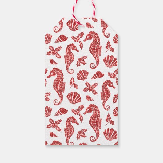 Kustkerstzeepaardje Red Glitter Cadeaulabel (Achterkant)
