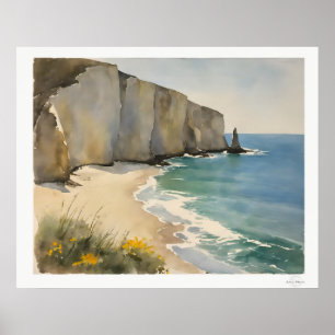 Kustkliffen en Zandstrand Poster