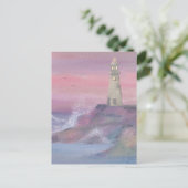 Kustklifvuurtoren met roze lucht briefkaart (Staand voorkant)