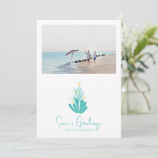 Kustkoraal en -Zee Feestdagenkaart (Staand voorkant)