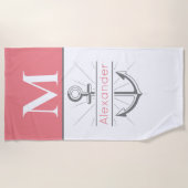 Kustkoraal grijs witte anker strandlaken (Voorkant)