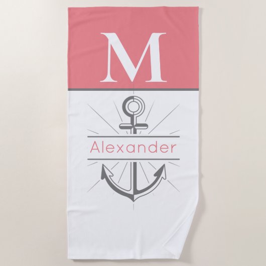 Kustkoraal grijs witte anker strandlaken (Voorkant)