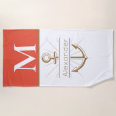 Kustkoraal Perzik Anker Nautilus Monogram Strandlaken (Voorkant)