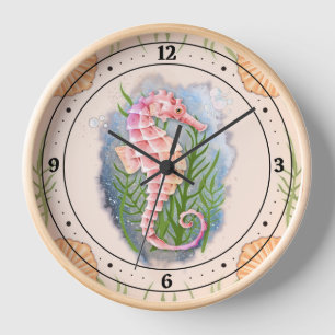 Kustkoraal Seahorse Wandklok