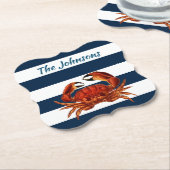 Kustkrab Nautical Stripes Kartonnen Onderzetters (Gekanteld)