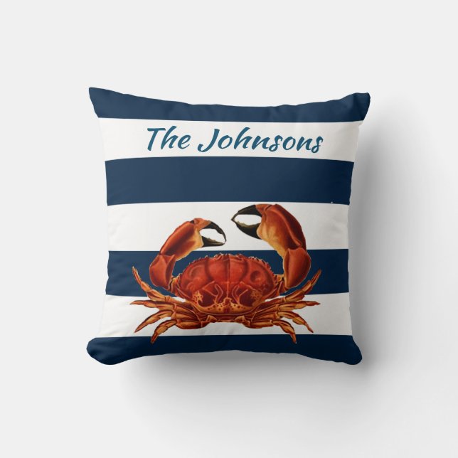 Kustkrab Nautical Stripes Kussen (Voorkant)