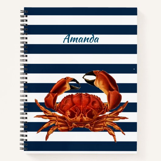 Kustkrab Nautical Stripes Notitieboek (Voorkant)