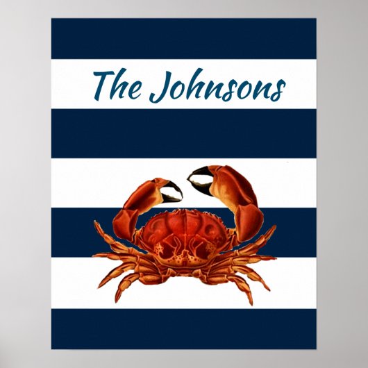 Kustkrab Nautical Stripes Poster (Voorkant)