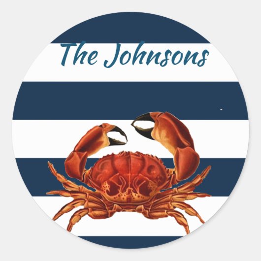 Kustkrab Nautical Stripes Ronde Sticker (Voorkant)