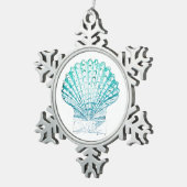 kustkreeft blauwgroen blauwe waterverf zeeschildpa tin sneeuwvlok ornament (Rechts)