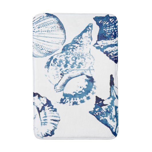 kustkreeft indigo blauwe oceaan waterverf seashell badmat (Voorkant Verticaal)