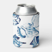 kustkreeft indigo blauwe oceaan waterverf seashell blikjeskoeler (Blikje Voorkant)