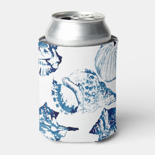 kustkreeft indigo blauwe oceaan waterverf seashell blikjeskoeler (Blikje Voorkant)