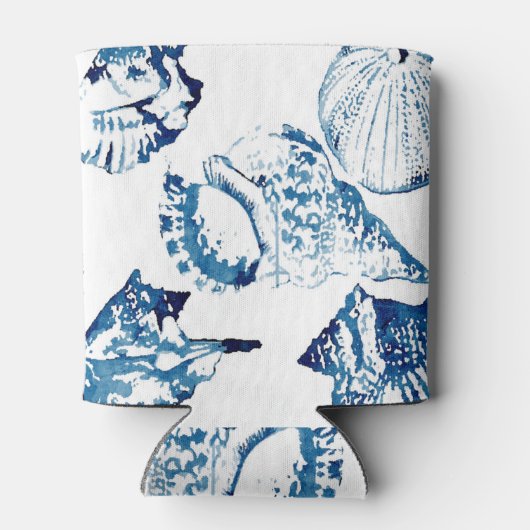 kustkreeft indigo blauwe oceaan waterverf seashell blikjeskoeler (Achterkant)