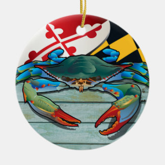 Kustkreeft Maryland Blue Crab met vlag Keramisch Ornament