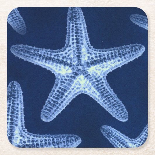 kustkreeft rustisch zeeblauwe zeester vierkante kartonnen onderzetter (Voorkant)
