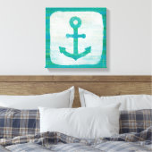 Kustkunst | Aqua Anchor Canvas Afdruk (Insitu (Slaapkamer))