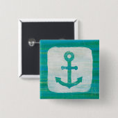 Kustkunst | Aqua Anchor Vierkante Button 5,1 Cm (Voorkant /achterkant)