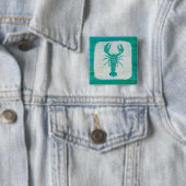 Kustkunst | Aqua Lobster Vierkante Button 5,1 Cm (In situ)