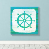 Kustkunst | Aqua stuurwiel Canvas Afdruk (Insitu (Houten vloer))