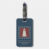 Kustkunst | Vuurtoren op rood Bagagelabel (Achterkant verticaal)