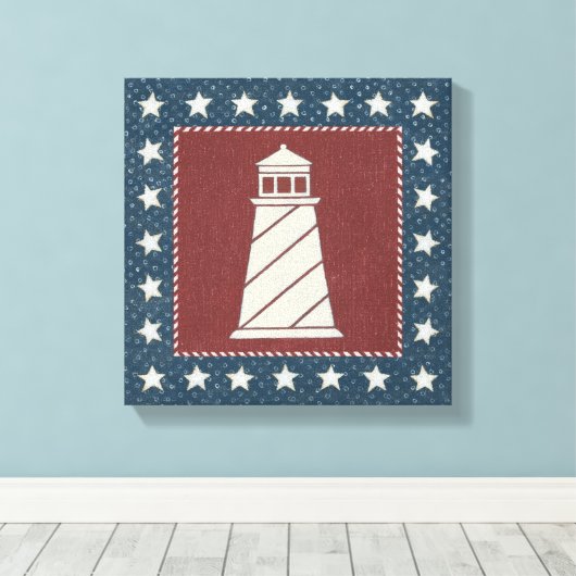 Kustkunst | Vuurtoren op rood Canvas Afdruk (Insitu (Houten vloer))