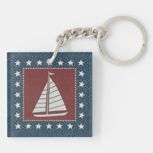 Kustkunst | Zeilboot op rood Sleutelhanger (Achterkant)