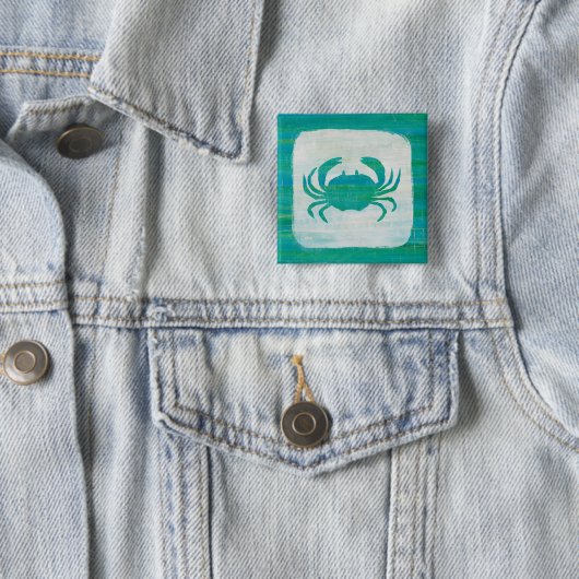 Kustkust | Aqua Crab Vierkante Button 5,1 Cm (In situ)