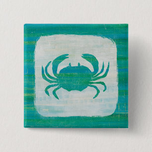 Kustkust   Aqua Crab Vierkante Button 5,1 Cm